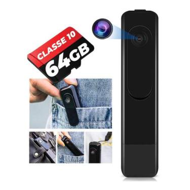 Imagem de Mini Câmera Escondida + Cartão 64GB Filmadora M18 Secreta Caneta Bolso