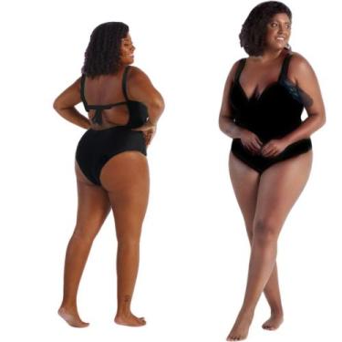 Imagem de Maio Plus Size Com Bojo Meia Taça Anatômico Efeito Lipo - ARSIE, Preto