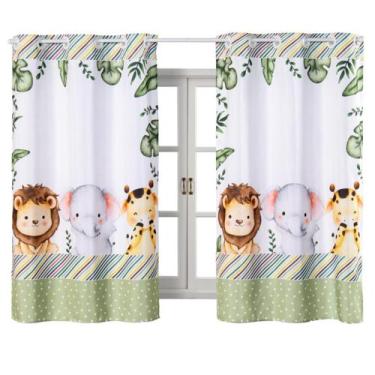 Imagem de Cortina Infantil 2,00m x 1,50m Com Bainha Para Quarto Bebê Safari Baby