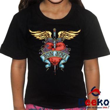 Imagem de Camiseta Infantil Bon Jovi 100% Algodão Rock Geeko, Preto, 8