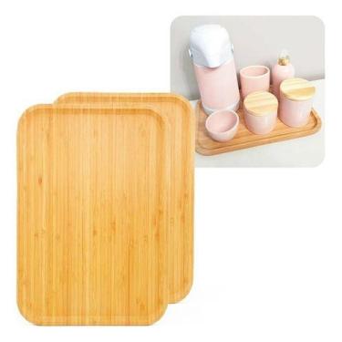 Imagem de Kit 2 Bandejas Petisqueira Retangular De Bambu Servir Tabua - MOri