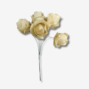 Imagem de Mini Flor De Folha Moeda No Galho Arame Dobrável Alvejado Seco Arranjo