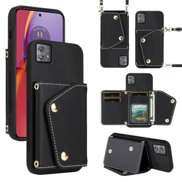 Imagem de Dibosom Capa carteira de luxo para Motorola Moto G84 5G com 5 compartimentos para cartões, fina e fina e alça de ombro, suporte de cartão de crédito de couro PU, acessórios para celular G 84 2023,