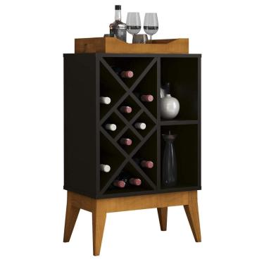 Imagem de Aparador Bali Bar Adega com Bandeja Espelhada e Pés em Madeira EDN Móveis Cor Preto
