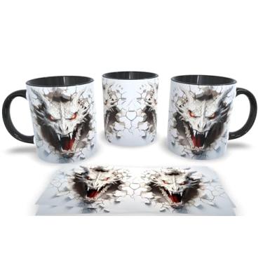 Imagem de Caneca Preta de Porcelana Personalizadas Arte Espelhada em 3D Animais (Dragrão 3)