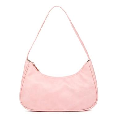 Imagem de Afashor Bolsas de ombro femininas de couro vegano Hobo Sling Bolsa clutch retrô com fecho de zíper, Rosa bebê