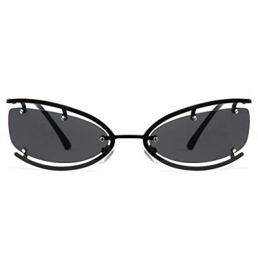 Imagem de Cyxus Óculos de sol estilosos com armação semi aro proteção UV 400, lentes de policarbonato não polarizadas, design de inspiração retrô, haste de metal., Preto, Medium