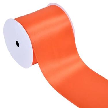 Imagem de YAMA Fita de cetim de dupla face laranja, 7,6 cm e 10 metros, ótima para artesanato, laços, buquê de flores, casamento, decoração de casa, embrulho de presente