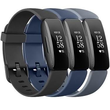 Imagem de Pacote com 3 pulseiras de silicone compatíveis com Fitbit Inspire 2 para mulheres e homens, pulseiras esportivas de substituição ajustáveis para Fitbit Inspire 2 / Ace 3 (azul abyss/azul cinza/preto)
