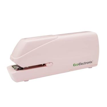 Imagem de EcoElectronix Grampeador elétrico automático portátil Pro - capacidade para 30 folhas, operação silenciosa, sem obstrução e fácil recarga - Adaptador CA / alimentado por bateria (rosa)