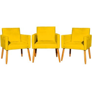 Imagem de Kit 3 Poltronas Decorativas Para Sala Nina Cadeiras Reforçadas Para Recepção Manicure Para Sala De Espera Consultório Escritório Suede Cores Pé Castanho (Amarelo)
