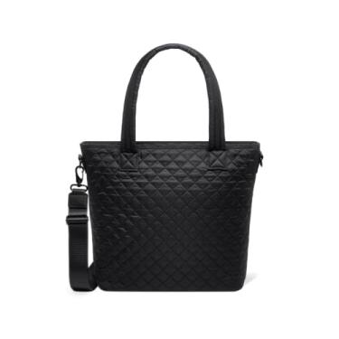 Imagem de Simple Modern Bolsa feminina acolchoada | Tamanho médio com compartimentos e capa para laptop | Alça ajustável | Top com zíper, Preto meia-noite, Medium