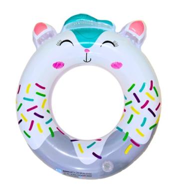 Imagem de Boia Redonda Infantil Inflável Bichinho Lúdico Macio Confortável Prática Divertida Resistente Piscina Praia Natação Animais (Algodão Doce)