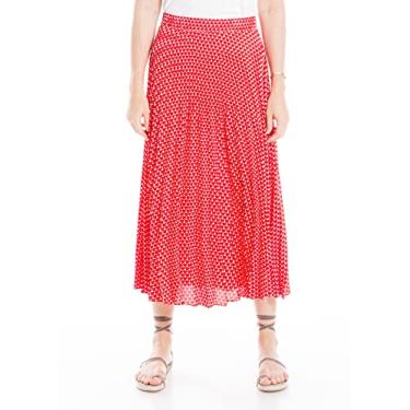 Imagem de Max Studio Saia plissada longa feminina tamanho pequeno, Vermelho/creme gradual ponto duplo, M