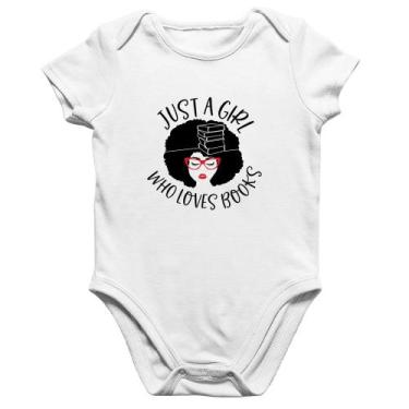 Imagem de Body Bebê Algodão Just a girl who loves books - Foca na Moda, Branco, 