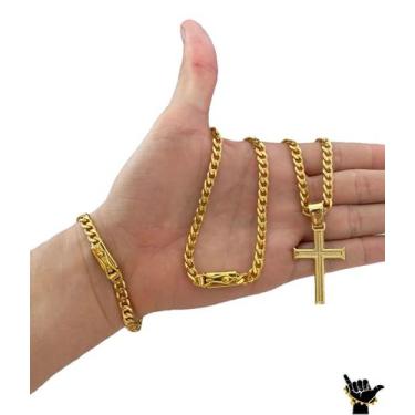 Imagem de Corrente Pitbull 6mm + Pulseira + Pingente - Banhado a Ouro - ToJoia18