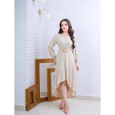 Imagem de Vestido Mullet Longo Chemise com Cinto Faixa e Manga 7/8 - Fashion, Ro