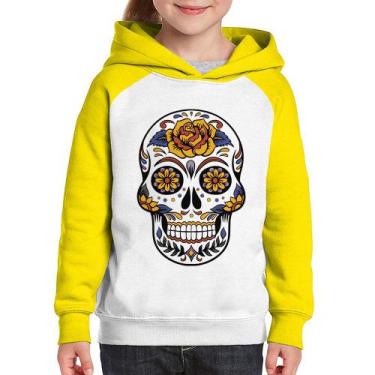 Imagem de Moletom Infantil Caveira Mexicana - Foca na Moda, Branco, Amarelo, 10