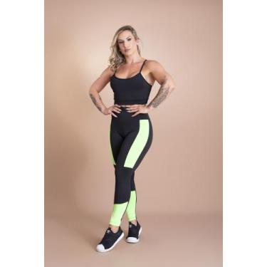 Imagem de Conjunto Feminino Calça Legging Fitness Cintura Alta Faixa Lateral E T