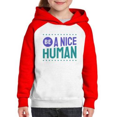 Imagem de Moletom Infantil Be A Nice Human  - Foca na Moda, Branco, Vermelho, 4