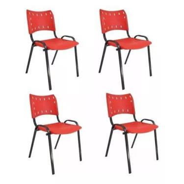 Imagem de Kit Com 4 Cadeiras Iso Para Escola Escritório Comércio Vermelha Base P