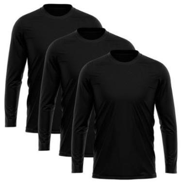 Imagem de Kit 3 Camisetas Masculinas Manga Longa Poliamida Proteção Solar UV-Masculino