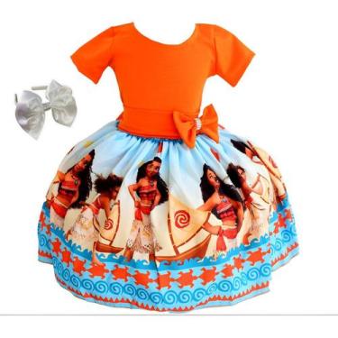 Imagem de Vestido Luxo Infantil Princesa Meninas Moana Praia Tiara - Pingo de Ge