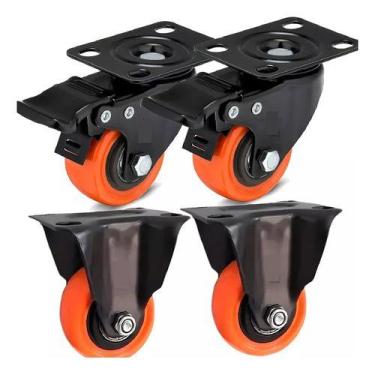 Imagem de Kit 4 Rodizios 2 Polegadas Pvc Laranja Fixo Giratorio Freio - Ajax