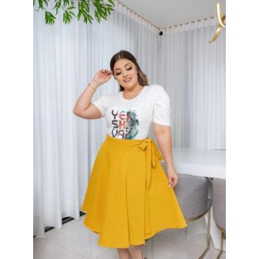 Imagem de Saia Midi Envelope Plus Size Moda Fashionista Look Verão - On.shop, Am