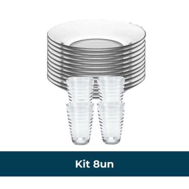 Imagem de Jogo de Pratos Fundos e Copos de Vidro Arizona 200ml Kit com 8, 12 ou 