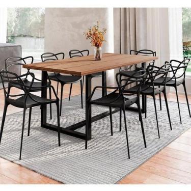 Imagem de Conjunto Mesa de Jantar Rústica de Madeira Maciça com 8 Cadeiras Alleg