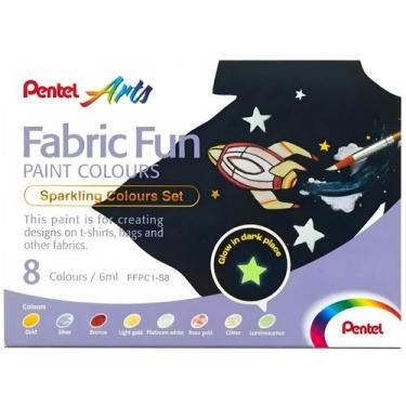Imagem de Tinta Aquarela para Tecido Fabric Fun Pentel com 8 Cores Metalicas
