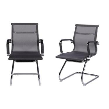 Imagem de Kit 02 Cadeiras Boxbit Eames Office Tela Fixa Cinza Cinza