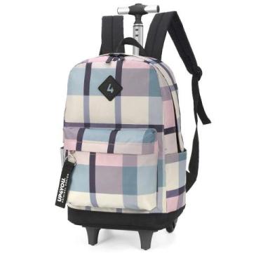 Imagem de Mochila Com Rodinha Xadrez Up4you Cinza Luxcel Preta, M, Preta