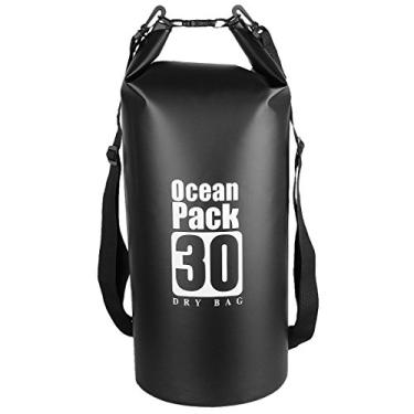 Imagem de Mochila impermeável Sportmusies 10L/20L/30L, mochila roll-top Keep Gear Dry para caiaque, rafting, barco, natação, acampamento, caminhada, pesca, Black/30 Liters, 30 Liters
