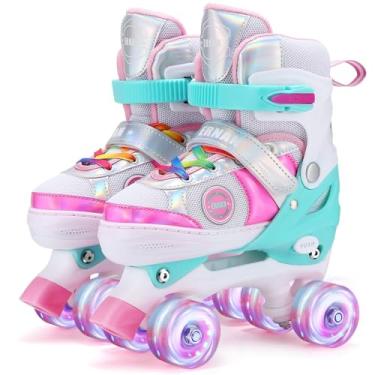 Imagem de Patins infantis para meninas iniciantes, patins ajustáveis de 4 tamanhos com rodas iluminadas para patinação interna e externa (rosa, médio (2-5))