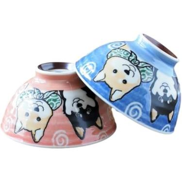 Imagem de Conjunto de tigelas de arroz de cerâmica japonesa Shiba Dog Blue 12 cm de diâmetro Mino Ware Chawan conjunto de 2 tigelas do Japão (vermelho e azul)
