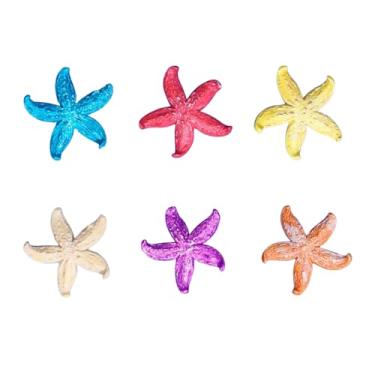 Imagem de JLEivvi 6 peças de ornamentos de estrela do mar realistas decorações de estrela do mar enfeites de aquário multicoloridos, mini decorações de aquário faça você mesmo, decoração de aquário para casa,