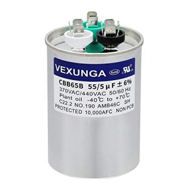 Imagem de VEXUNGA 55/5 Uf 55 + 5 Mfd 370Vac Ou 440Vac Dual Run Start Round A/C Capacitor Cbb65 Cbb65B Capacitores de Ar Condicionado para Unidade Ac Partida de Motor de Ventilador Ou Bomba de Calor Ou Condensad