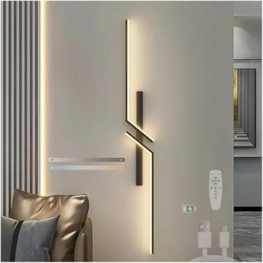 Imagem de Lâmpada de parede moderna de LED regulável com arandelas de parede de controle remoto recarregável por USB, iluminação de parede linear de alumínio para sala de estar, escritório, decoração de quarto