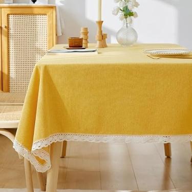 Imagem de Toalha de mesa de linho de algodão impermeável, design simples e simples, à prova de óleo e durável para jantar, cozinha, piqueniques ao ar livre e festas(Yellow,120 * 120cm/47 * 47in)