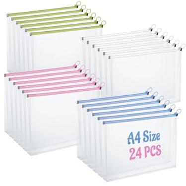 Imagem de LOPYXBR 24 bolsas A4 transparentes com zíper para organizar envelopes de plástico 23 x 30 cm, sacos reutilizáveis com zíper, pastas de plástico para documentos, pastas transparentes, 23 x 30 cm, bolsa