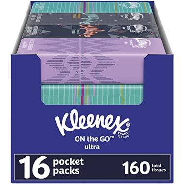 Imagem de Kleenex Lenços faciais em movimento, 16 pacotes para viagem, 10 lenços por caixa, 3 camadas (160 lenços no total), a embalagem pode variar