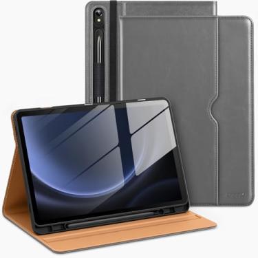 Imagem de DTTO Capa para Samsung Galaxy Tab S9 FE 5G 10,9 polegadas/Galaxy Tab S9 11 polegadas lançado em 2023, capa fólio de couro premium com suporte para caneta S, hibernar/despertar automático, cinza