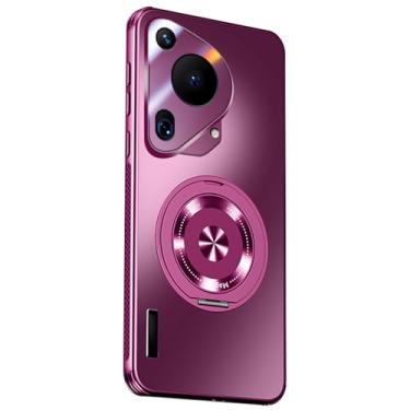 Imagem de POYUFRG Capa para Huawei Pura 70 Ultra/70 Pro/70 Pro+/70, proteção de lente com tudo incluído, capa magnética antiqueda com suporte ajustável, roxa, 70 Pro+