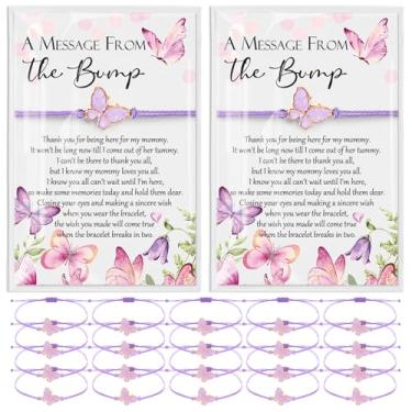 Imagem de 50 Sets Baby Shower Party Favors for Guests Butterfly Bracelets Adjustable Wish Bracelets with Butterfly Charm a Message from the Bump Card Baby Shower Return Gift for Gender Reveal (Purple)