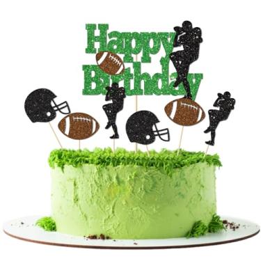 Imagem de Blopee Football Cake Topper, 7 PCS Green Football Cake Toppers for Football Party Decorations, Glitter Football Cake Decorations for First Down Football Birthday Party Decorations 2025 49ERS