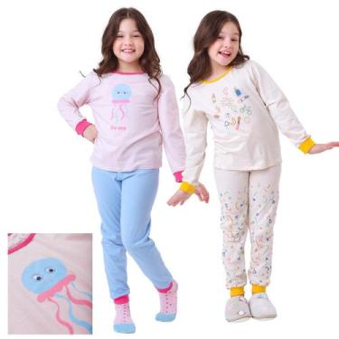 Imagem de Kit Pronto 4 Peças Pijama Macio Comprido, Longo Infantil 2 Camisas  2 