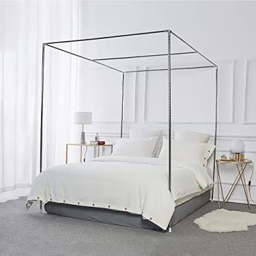 Imagem de Foreate Estrutura de Cama com Dossel de Aço Inoxidável, Cama King Size, Estrutura de Dossel e Postes de Cama, Adequada para Cama de Quatro Cantos e Cortinas Mosquiteiras, King (Prata)