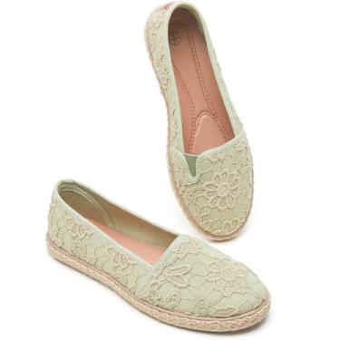 Imagem de BABUDOG Sapatilhas femininas pretas com bordado de flores, sapatilhas de balé de renda branca, sapatilha social confortável, Verde, 34